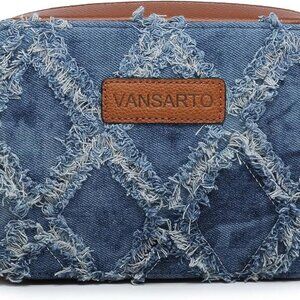 Women Tassel Quilted Crossbody Bag Distressed Denim Purse Small Shoulder Handbag